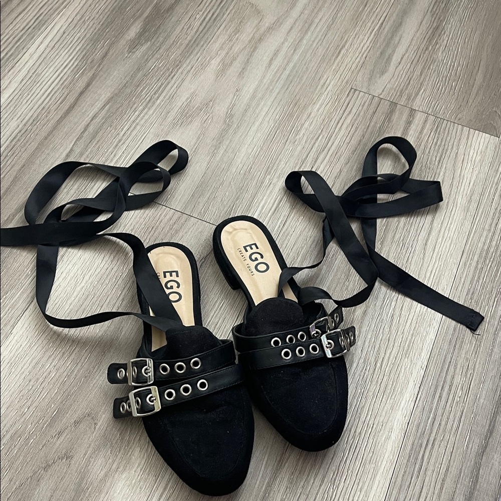EGO Black Women's Strap Flats